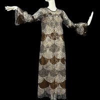 HENSON KICKERNICK vintage 1970s nightgown caftan, totally sheer black and brown lace gown