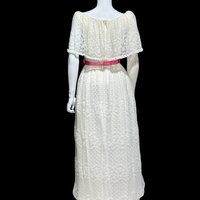 RICHILENE New York, 1970s vintage white lace maxi dress, hippie boho chic wedding gown, ruffle collar prairie dress