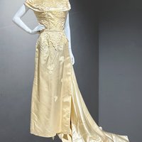 1940s vintage wedding gown slip dress, Candlelight silk satin sheath gown, 36 bust