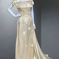 1940s vintage wedding gown slip dress, Candlelight silk satin sheath gown, 36 bust
