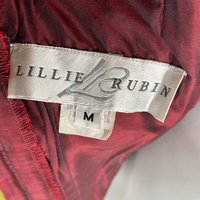 LILLIE RUBIN / Gigi Clark 1990s bustier top, Black lace Red Silk Cutout Corset Evening Top