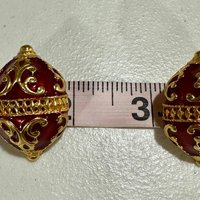 BEN ANUM 1980s vintage red gold enamel clip on button dynasty earrings