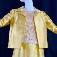 SAKS FIFTH AVENUE 1960s yellow Silk Dupioni Dress, Shell and Jacket set