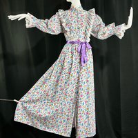 OSCAR de la RENTA vintage prairie dress, cotton floral maxi dress, Button and ruffle front