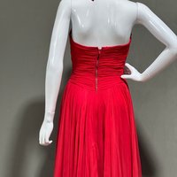 HENRI BENDEL, 1950s vintage ball gown, red silk chiffon fit and flare cocktail party dress