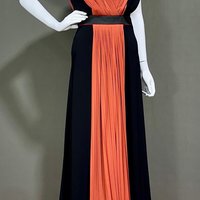 VIONNET PARIS evening gown, black curry orange sheath gown