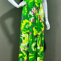 SAKS FIFTH AVENUE 1960s vintage psychedelic neon Bold floral flower power maxi dress