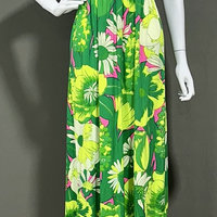 SAKS FIFTH AVENUE 1960s vintage psychedelic neon Bold floral flower power maxi dress