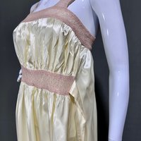 vintage Nightgown slip dress, 1930s Banana cream and old rose shiny night dress, heavy satin with waist tie