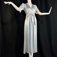 1930s vintage blue dressing gown, satin and lace peignoir