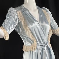 1930s vintage blue dressing gown, satin and lace peignoir