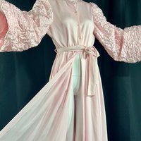 ODETTE BARSA shiny pink full length button front housecoat