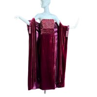 TOMASZ STARZEWSKI 1980s vintage burgundy velvet evening gown & cape