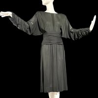ADELE SIMPSON vintage 1980s Sheer Black cocktail party dress, Batwing Deep plunge back