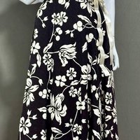COCO CALIFORNIA, vintage maxi dress, 1960s Black and Off White floral maxi cocktail party dress, Ruffled collar fit and flare