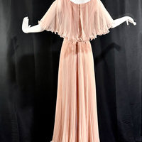 MISS ELLIETTE 1970s vintage maxi dress, Dusty pink blush pleated chiffon gown