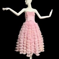 1950s, CUSTOM MADE Prom Dress, Pink tulle and ruffle cupcake tea length gown
