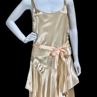 1920s flapper evening dress,  shiny liquid satin sheath slip dress