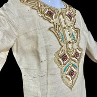 Custom Made 1960s vintage raw silk caftan evening dress