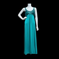 UZANEL 1970s vintage Jersey Knit evening dress, teal blue studio 54 disco party prom dress