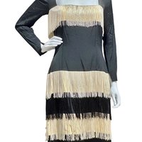 TRAVILLA 1960s vintage cocktail dress, black white fringed mod party dress