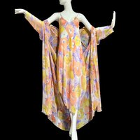 RALPH MONTENERO sheer floral watercolor slip dress and dressing gown peignoir set