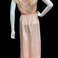 1930s Vintage Nightgown Slip Dress, soft pale pink with beige lace