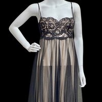 1950s vintage nightgown slip dress, sheer black lace and chiffon