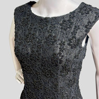 GING LOO 1960s vintage black beaded cocktail dress, Hand beaded