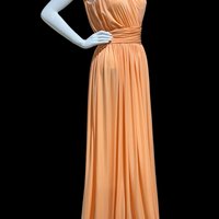 OLE BORDEN for Lillie Rubin, 1970s vintage peach one shoulder evening gown