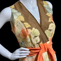 1960s vintage floral maxi dress, Poly Cotton voile Sheer garden party dress
