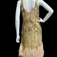 Y2K vintage sequin tank dress, Gold sequins & pink feather shift cocktail dress