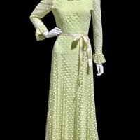 RICHILENE New York, celery green polka dot evening gown