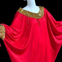 COCO BAY 1970s vintage caftan dress, Miami cherry red sequin hostess evening dress one size
