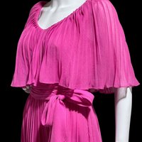 MISS ELLIETTE 1960s vintage Hot Pink pleated cocktail dress, ruffled collar party dress