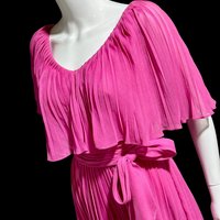 MISS ELLIETTE 1960s vintage Hot Pink pleated cocktail dress, ruffled collar party dress