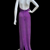 JEET 1980s vintage evening dress, Purple Silk Beaded Sheath gown, Halter slip dress