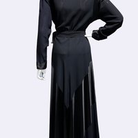 TULA 1940s vintage dressing gown robe, black crepe wrap peekaboo butterfly house dress
