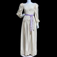 HOUSE of BIANCHI 1970s vintage wedding dress, white silk satin poet sleeve bridal gown