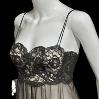 1950s vintage nightgown slip dress, sheer black lace and chiffon