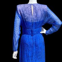 ROBERT COURTNEY for Gene Roye 1980s vintage dress, Royal blue nubby sparkle tulip hem gown