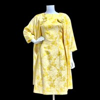 SUE GAIL 1960s vintage 2pc Yellow Damask Dress & Coat Set