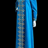 MARTHA New York Palm Beach 1980s vintage caftan dress, Ocean Blue velvet and gold metallic & rhinestones Kaftan evening gown