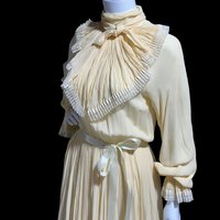 BILL BLASS 1970s vintage silk dress, high neck Blouson dinner cocktail dress