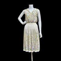 SERBIN 1970s vintage jersey knit floral day dress with elastic smocked waist