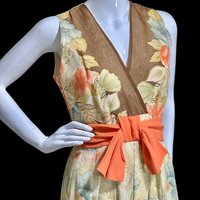 1960s vintage floral maxi dress, Poly Cotton voile Sheer garden party dress