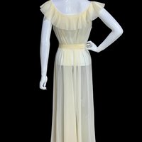 VANITY FAIR Julius Garfinckel 1940s vintage nightgown,  Ivory white sheer chiffon lace pleated Grecian goddess gown