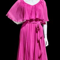 MISS ELLIETTE 1960s vintage Hot Pink pleated cocktail dress, ruffled collar party dress