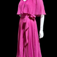 MISS ELLIETTE 1960s vintage Hot Pink pleated cocktail dress, ruffled collar party dress