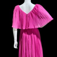 MISS ELLIETTE 1960s vintage Hot Pink pleated cocktail dress, ruffled collar party dress